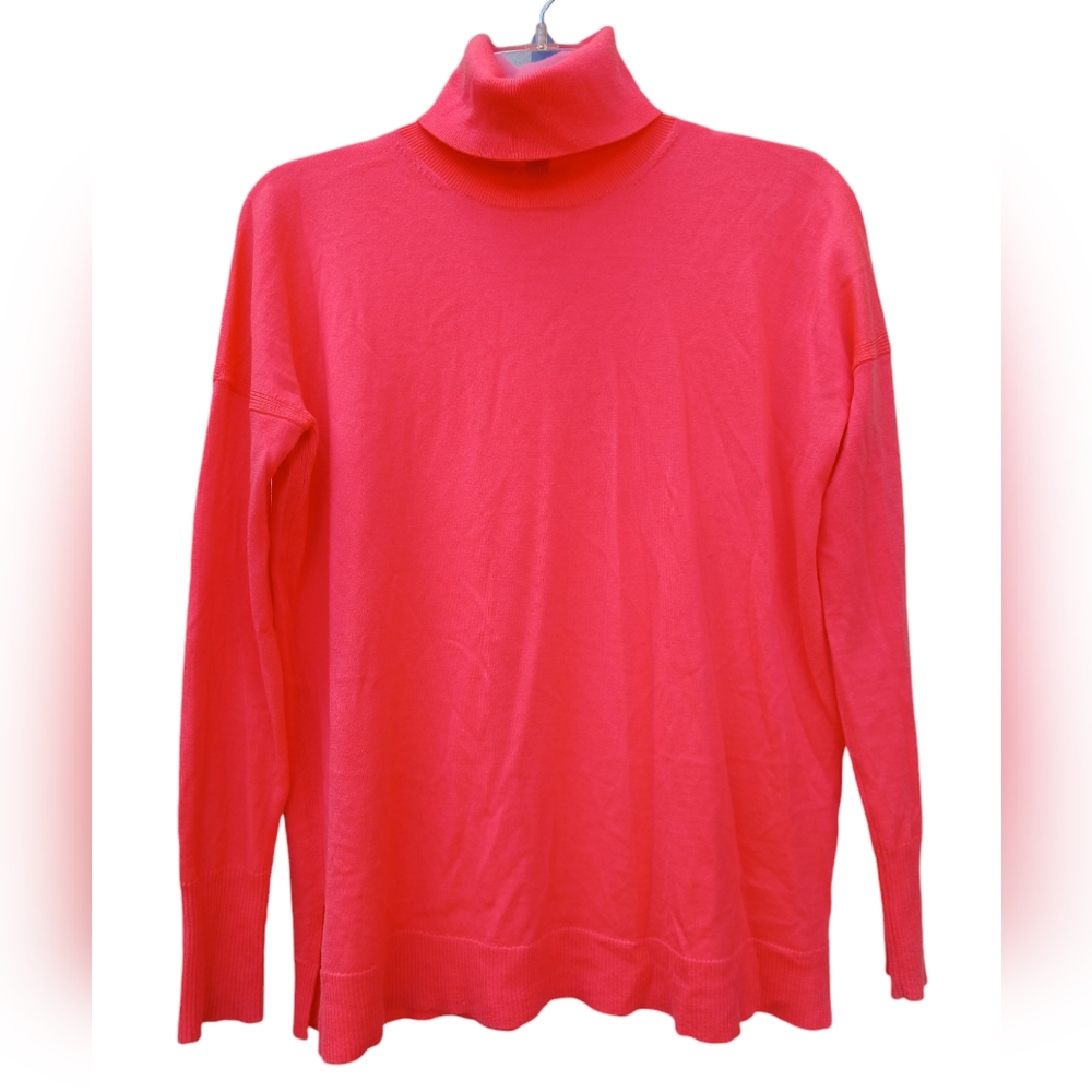 🍂 J. CREW Neon Salmon 100% Merino Wool Turtleneck Sweater Size XS